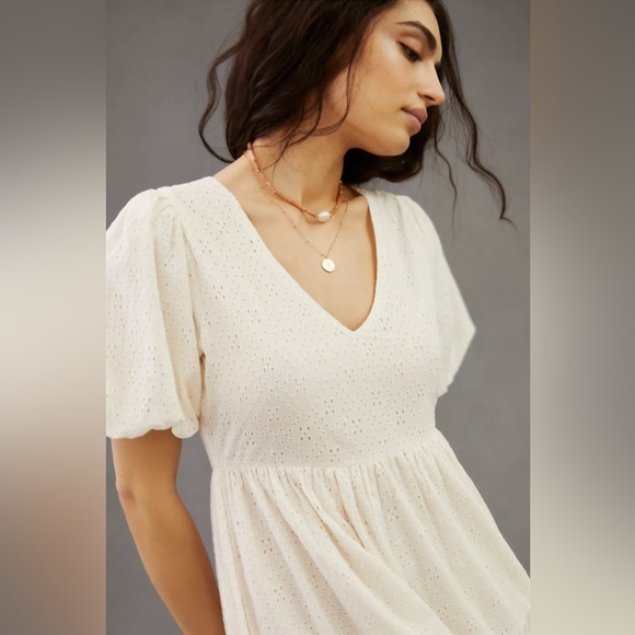 Anthropologie MOTHER Eyelet Puff Sleeve V-Neck Maxi Dress - Picture 3 of 9